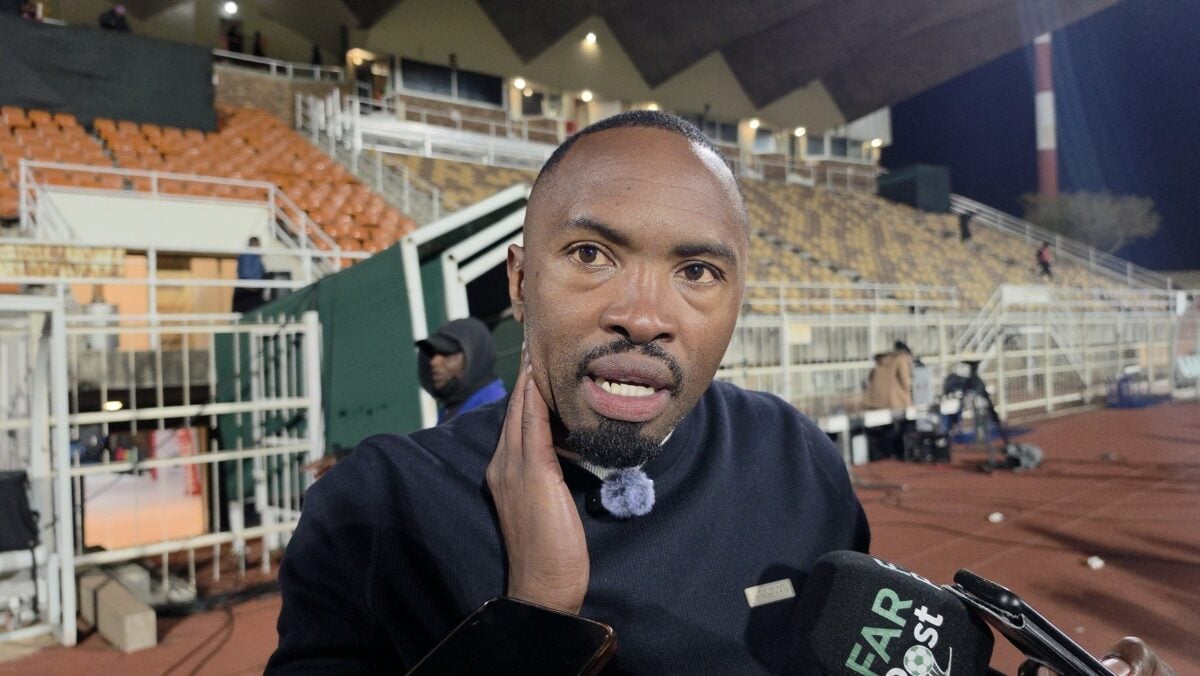 Bernard Parker speaking to the media at the Old Peter Mokaba Stadium.