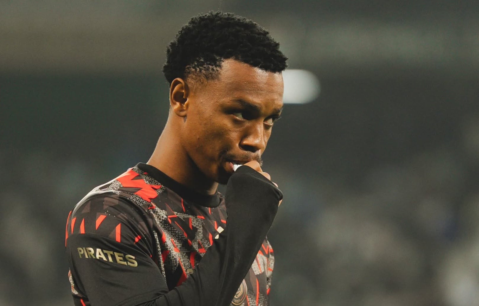 Boitumelo Radiopane during Orlando Pirates' warm-up session