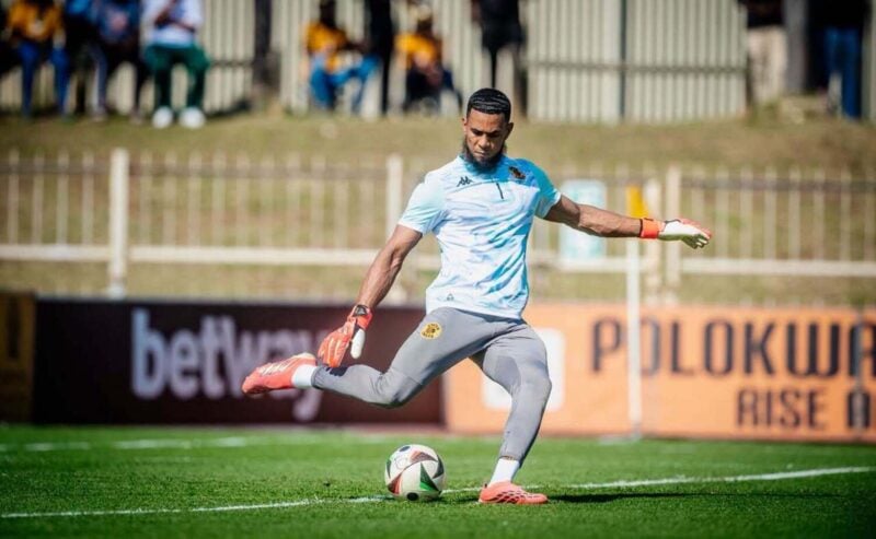 Brandon Petersen kicks the ball during a Kaizer Chiefs training session