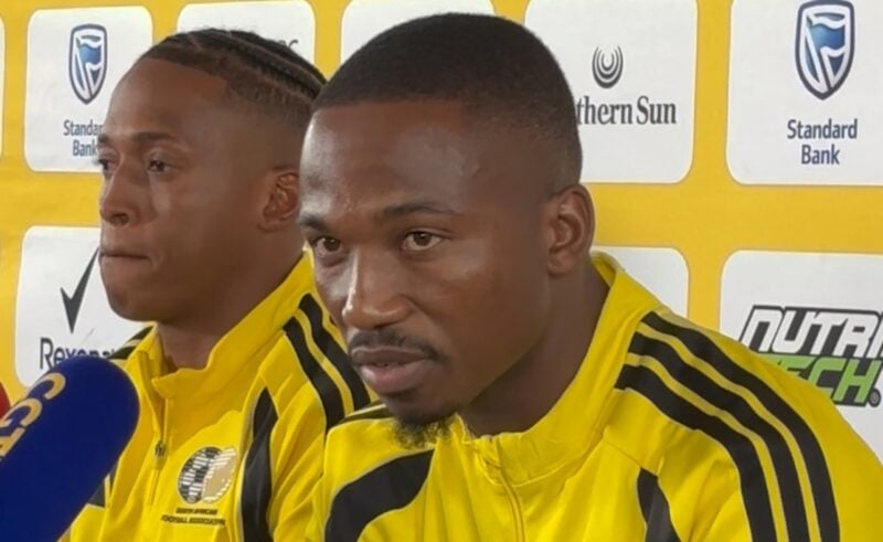 Bafana Bafana forward Cassius Mailula addressing members of the media