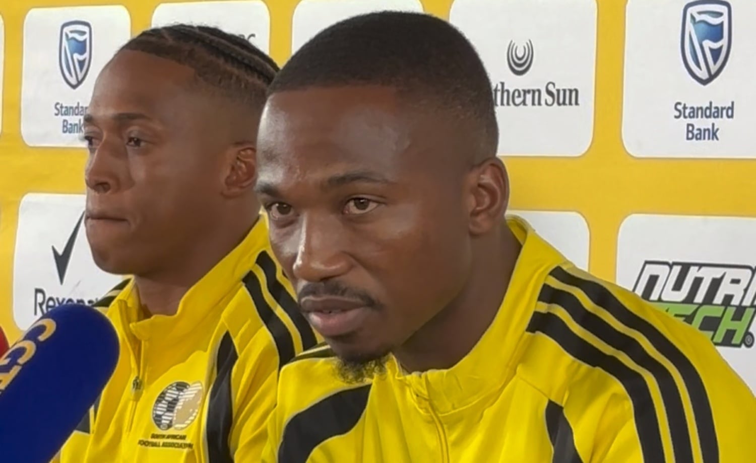 Bafana Bafana forward Cassius Mailula addressing members of the media