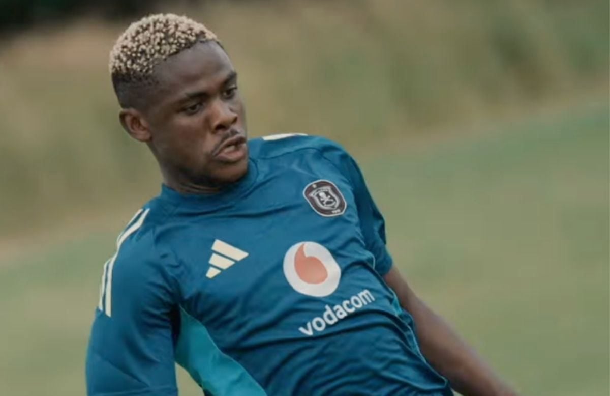 Daniel Msendami during Orlando Pirates' training session