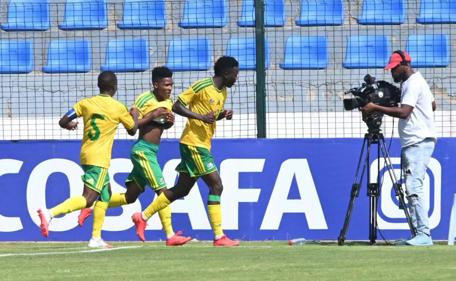 Emile Witbooi celebrating his goal for Amajita against Zambia