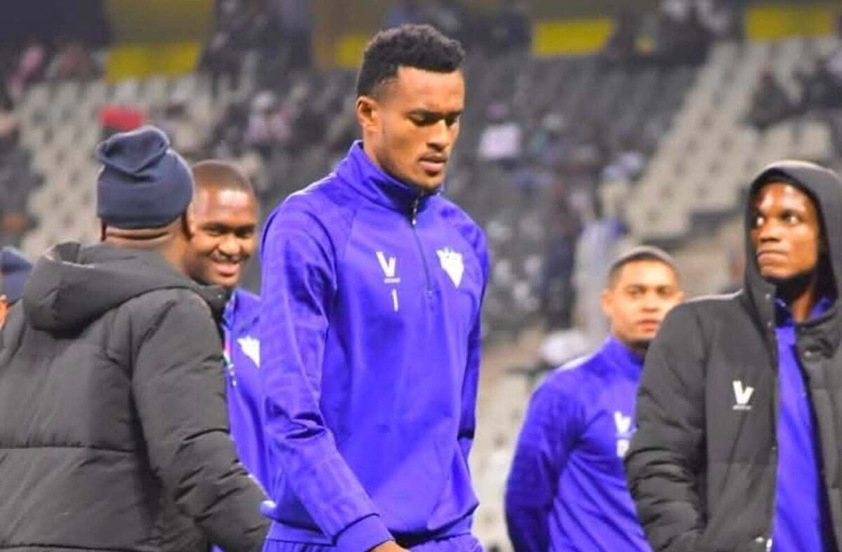 Kaizer Chiefs loanee Fiacre Ntwari during pitch inspection with Kruger United