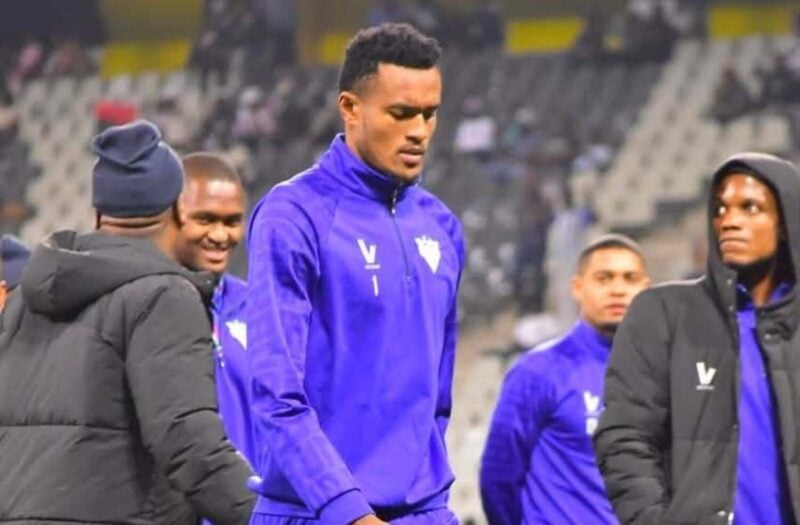 Kaizer Chiefs loanee Fiacre Ntwari during pitch inspection with Kruger United