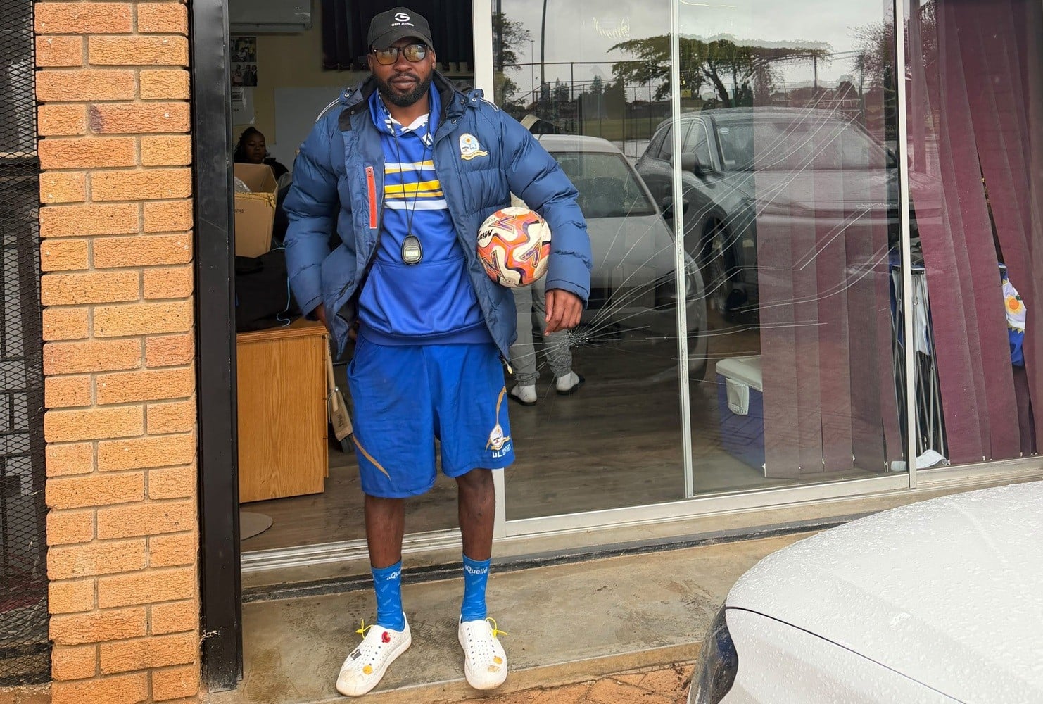 Harold Ndlovu wearing the University of Limpopo kit before a match.