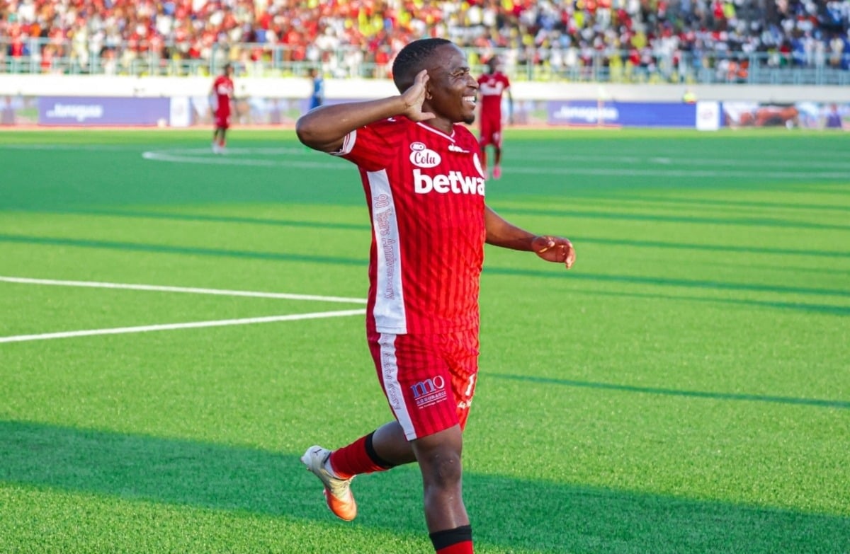 SA star Keletso Makgalwa celebrates his maiden goal for Simba SC