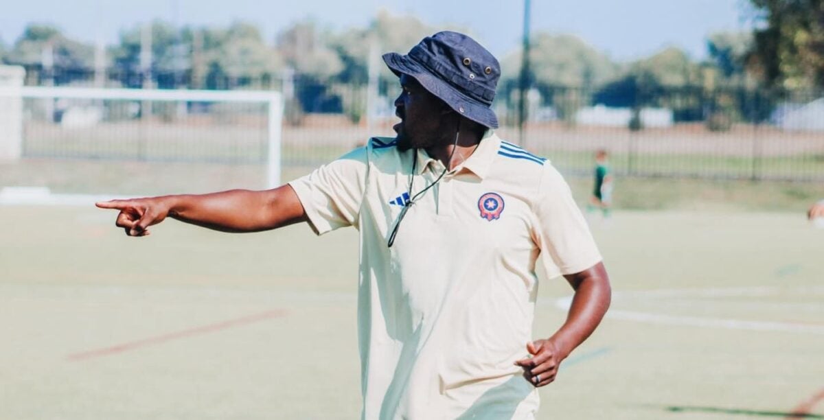 Lebo Moloto giving instructions during a training session with the Tulsa SC Girls Junior Academy.