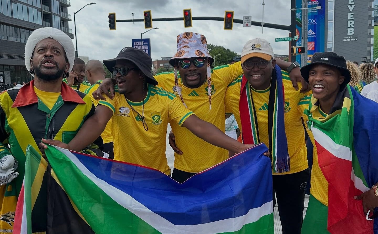 Lebo Moloto with South African fans during the 2026 FIFA World Cup. 