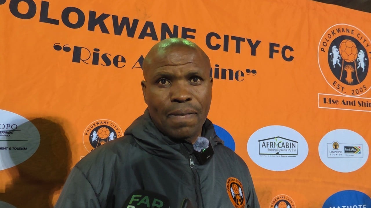 Mkhuseli Sentane addressing the media at the Old Peter Mokaba Stadium.