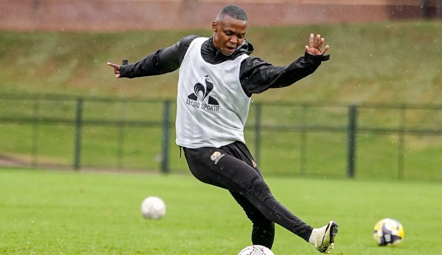 Mohau Nkota in action during a Bafana Bafana training session.