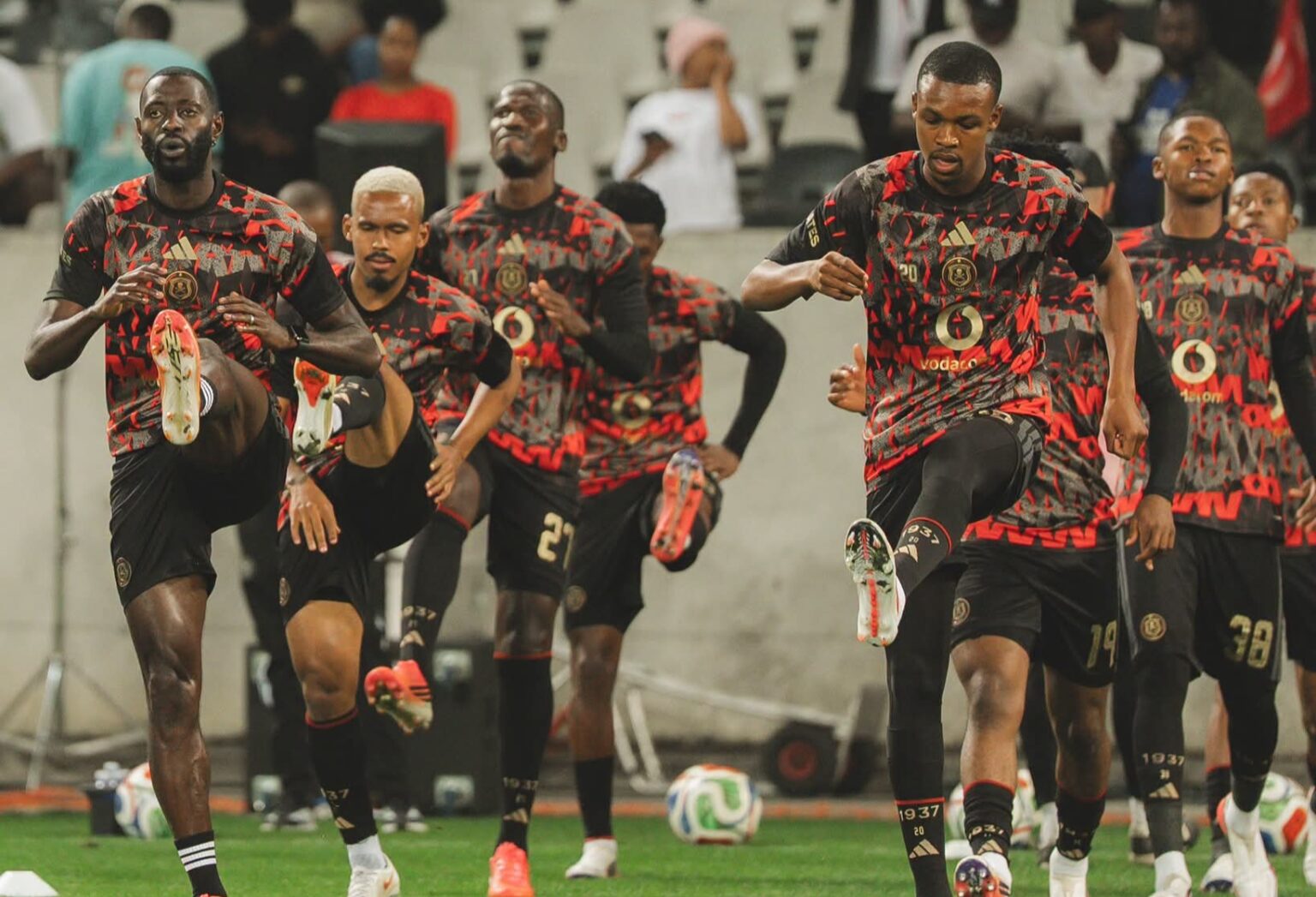 Orlando Pirates players during a warm-up session
