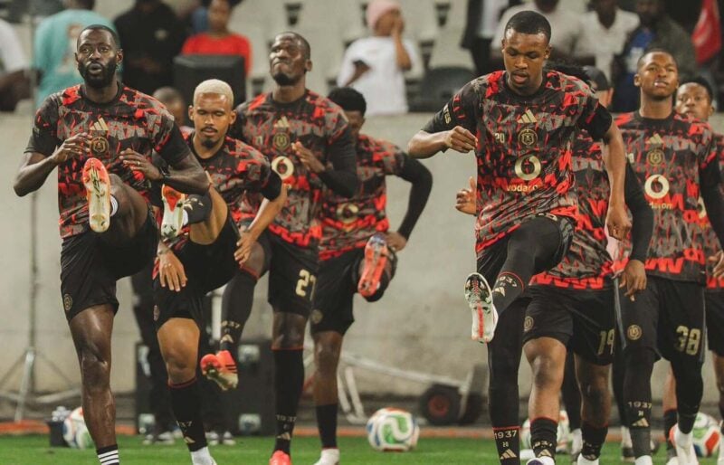 Orlando Pirates players warming up before a Betway Premiership match against Kruger United