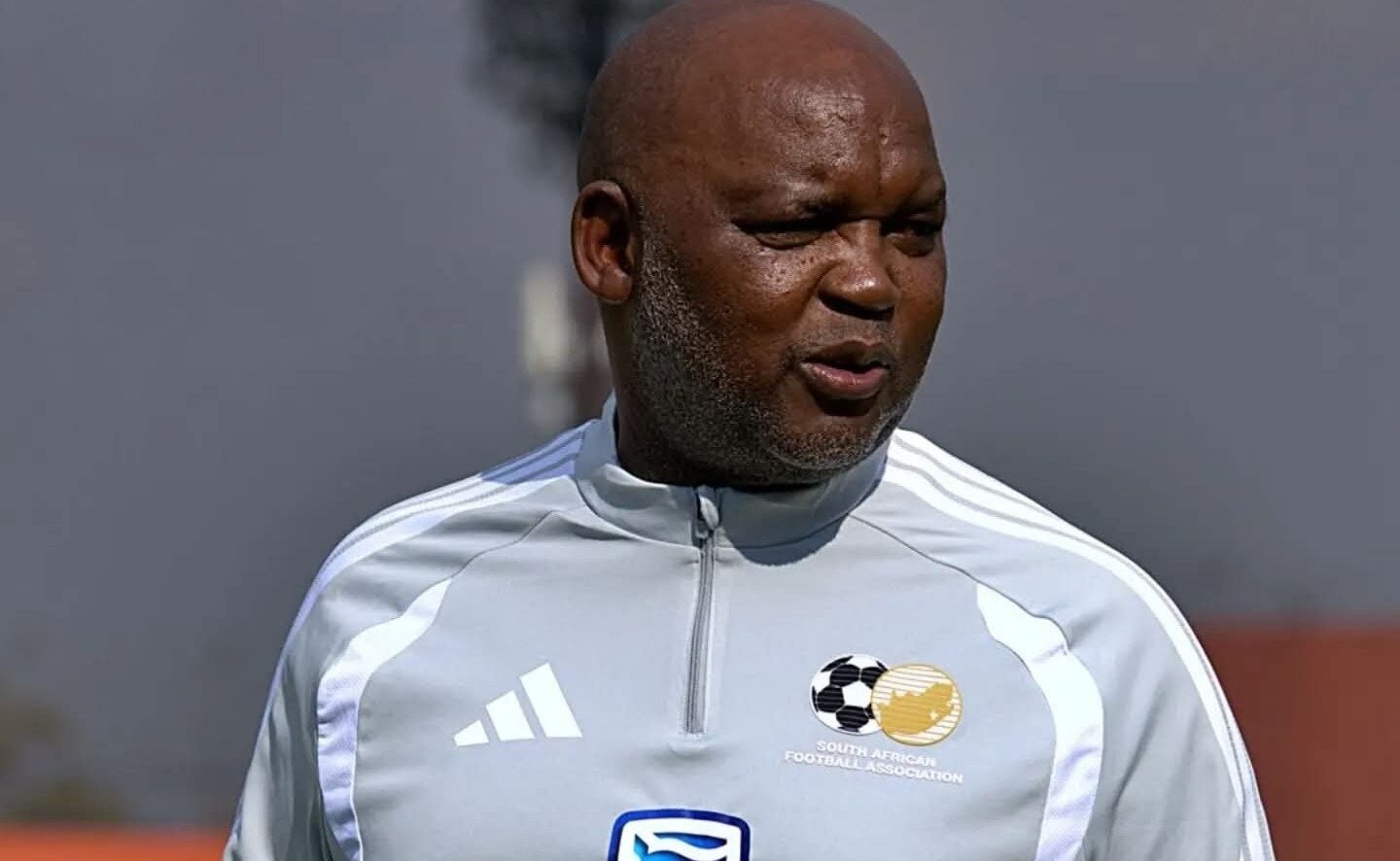 Pitso Mosimane smiling during a training session with Bafana Bafana.