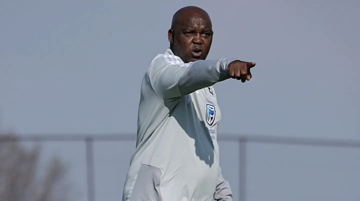 Pitso Mosimane pointing during a training session with Bafana Bafana.