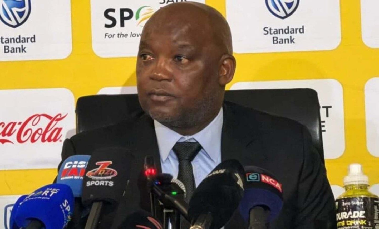 Pitso Mosimane addressing the media during his unveiling at the SAFA house.