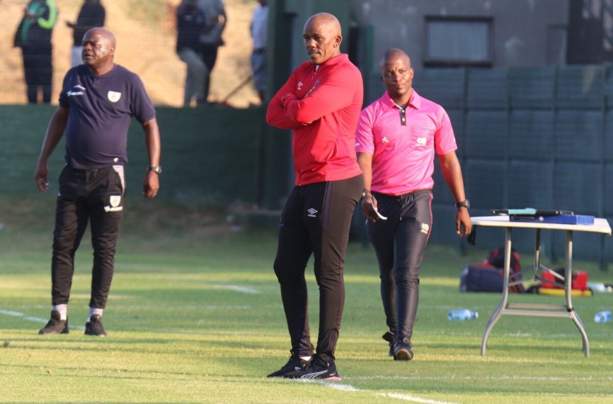 Orbit College FC head coach Pogiso Makhoye on the touchline