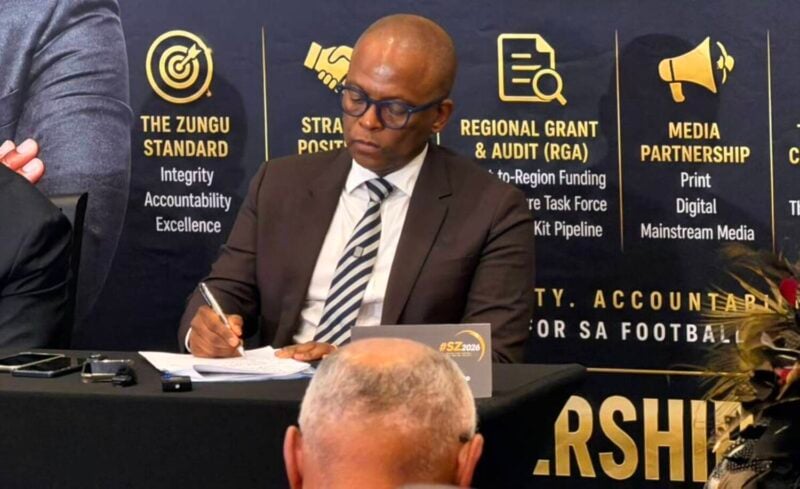 Sandile Zungu addressing the media ahead of SAFA elections
