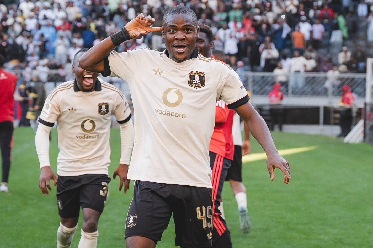 Zimbabwe international Daniel Msendami celebrates a goal