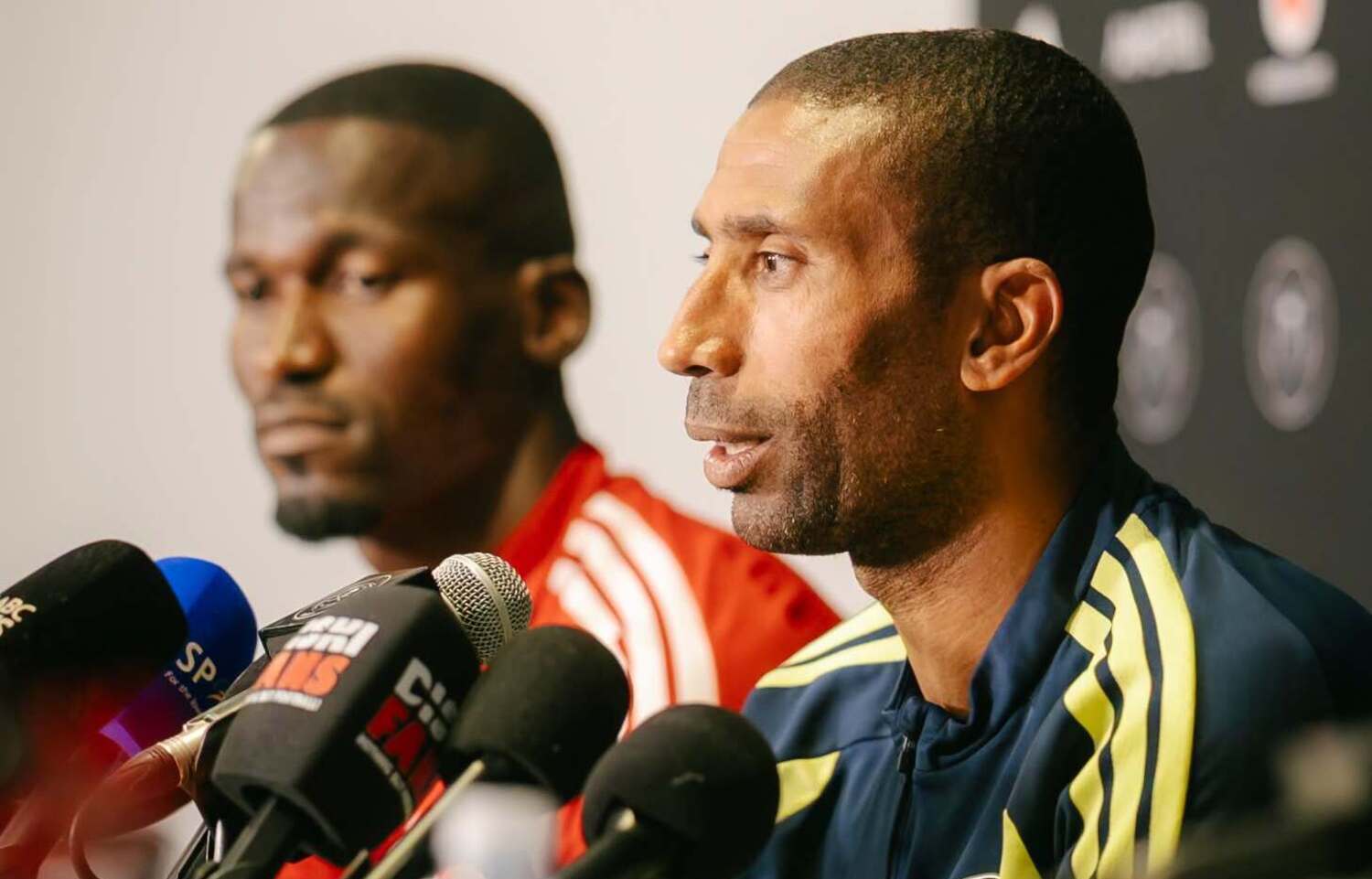Orlando Pirates coach Abdeslam Ouaddou addressing the media at Orlando Amstel Arena