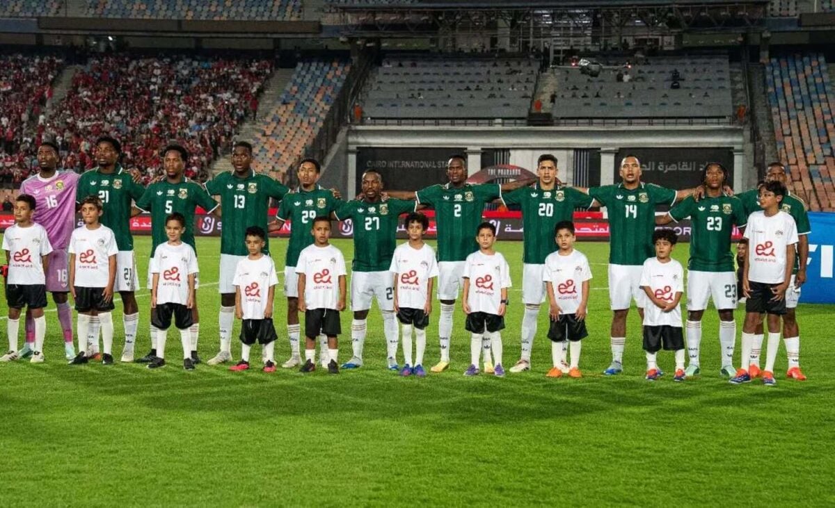 Bafana Bafana players lining up before playing against Egypt
