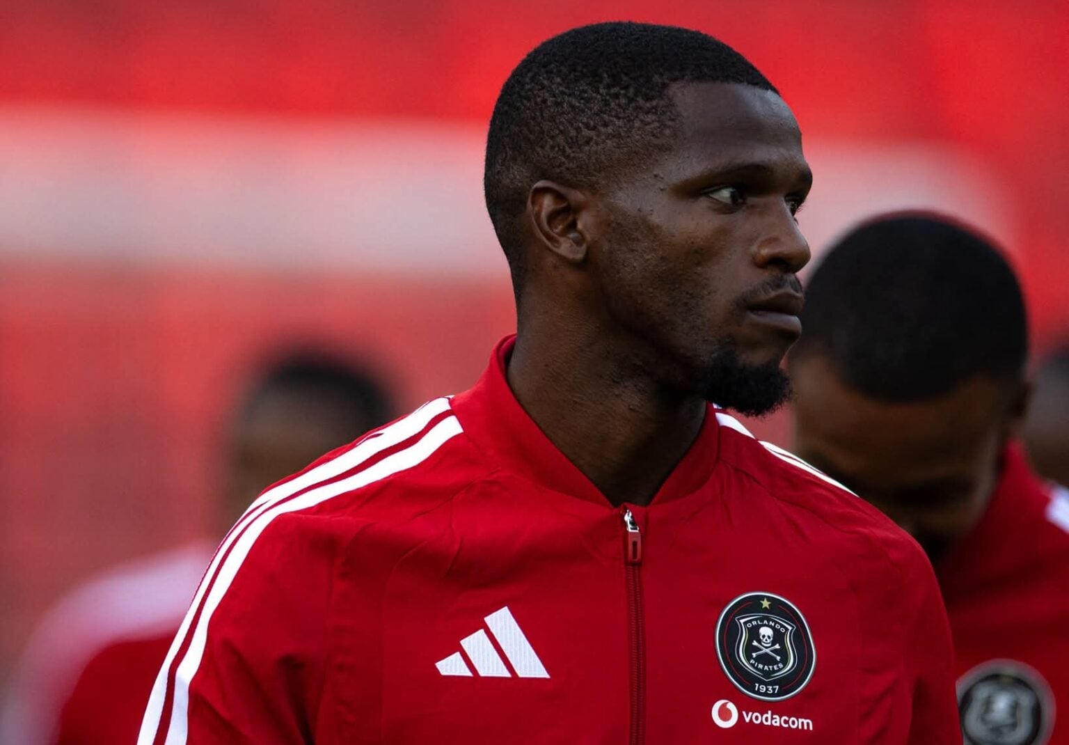 Bulelani Sigomoshe during Orlando Pirates' pitch inspection at Orlando Amstel Arena