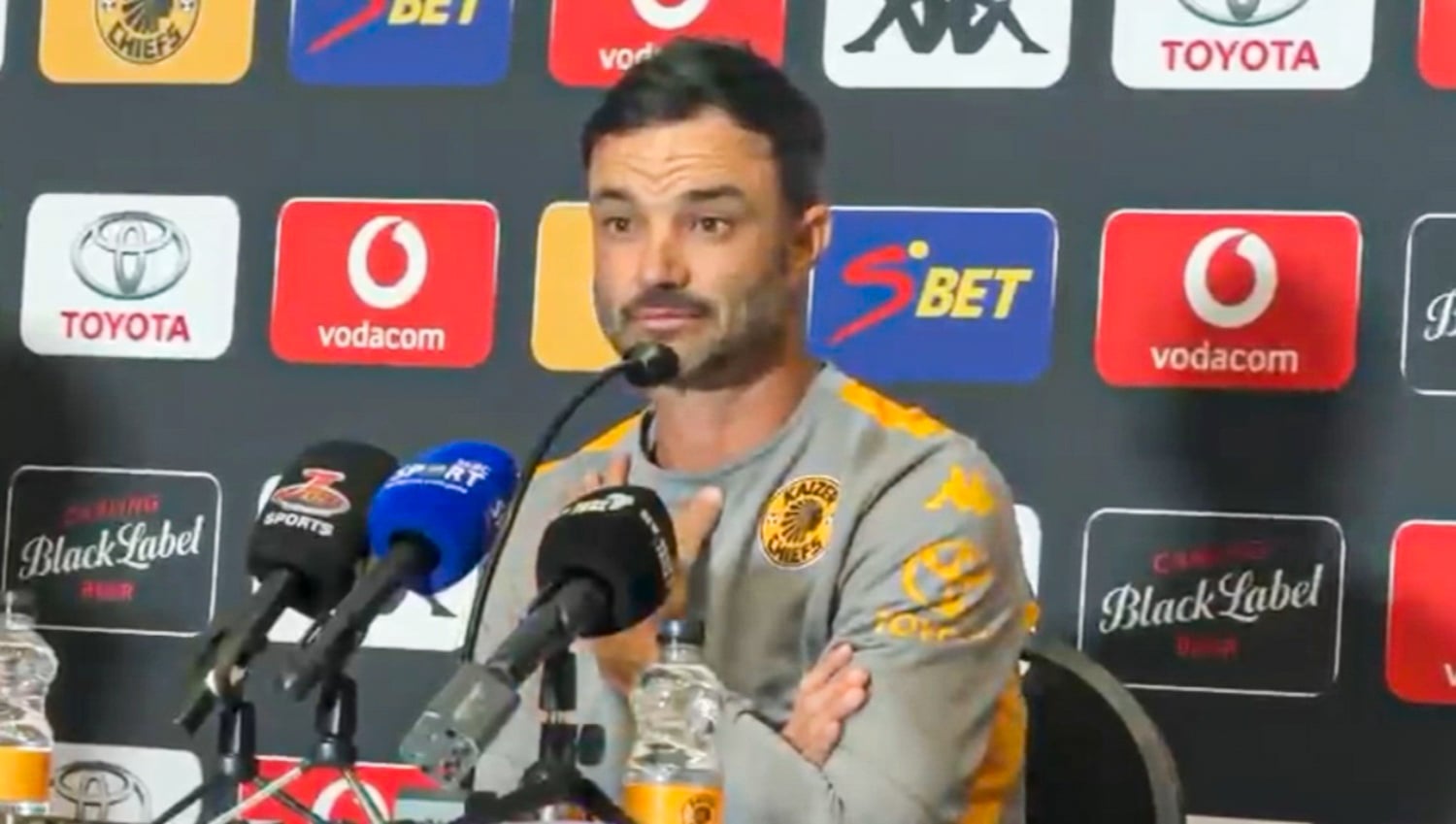 Kaizer Chiefs assistant coach Dillon Sheppard addressing members of the media