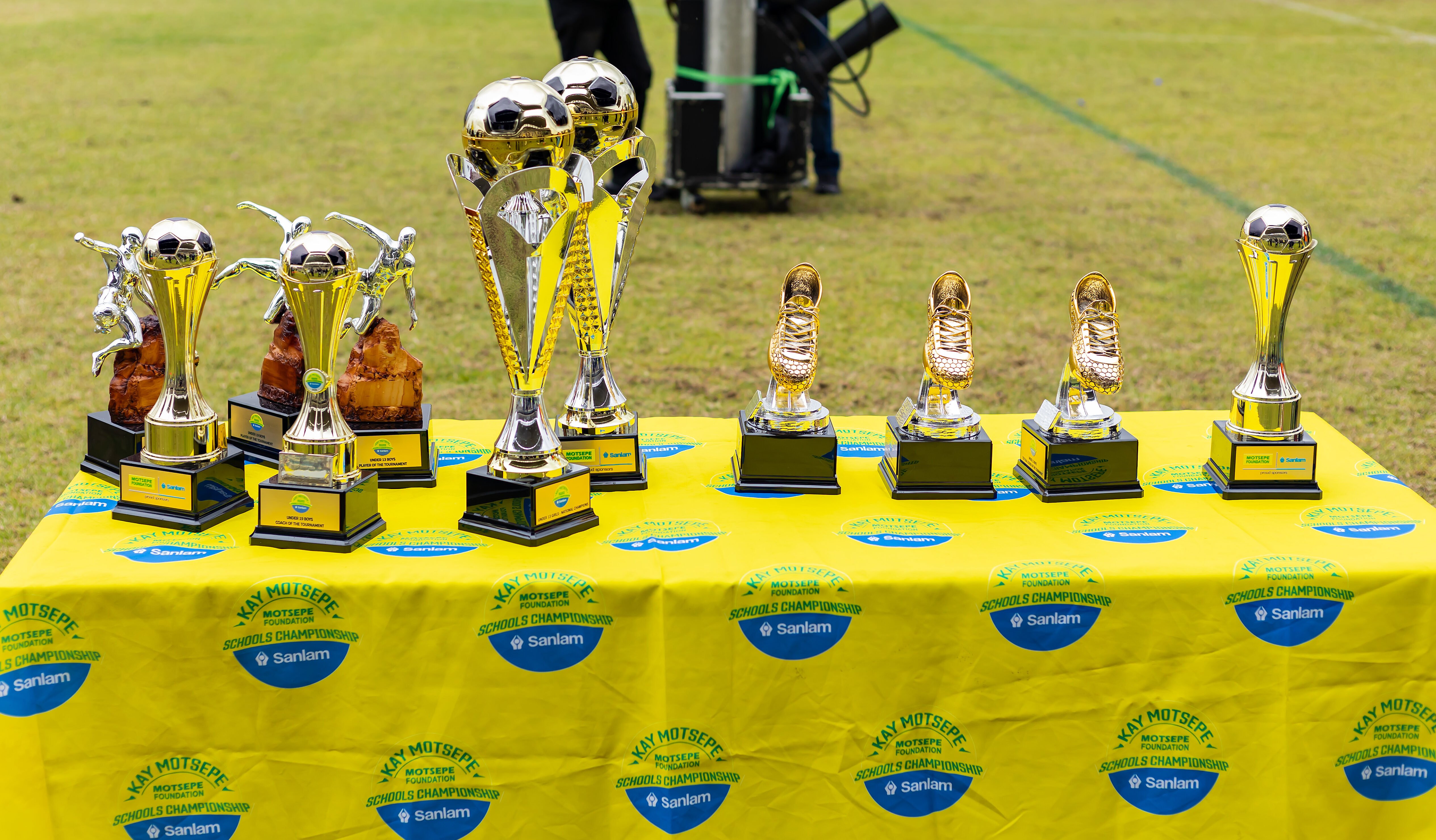 The Kay Motsepe Schools Football Championship National Finalsย trophies