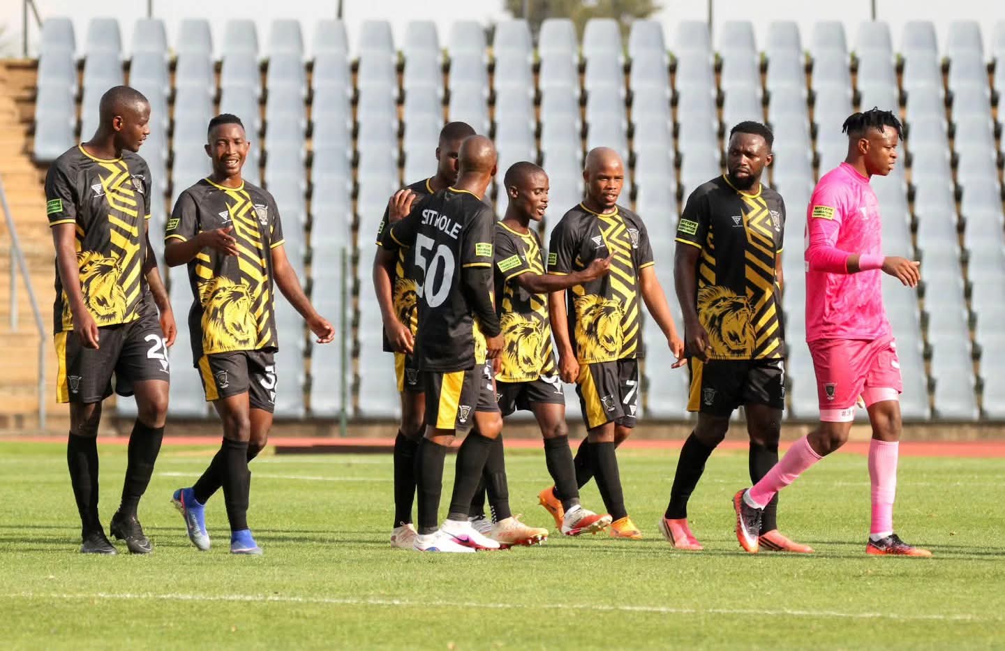 Lerumo Lions FC players in action for a Motsepe Foundation Championship clash