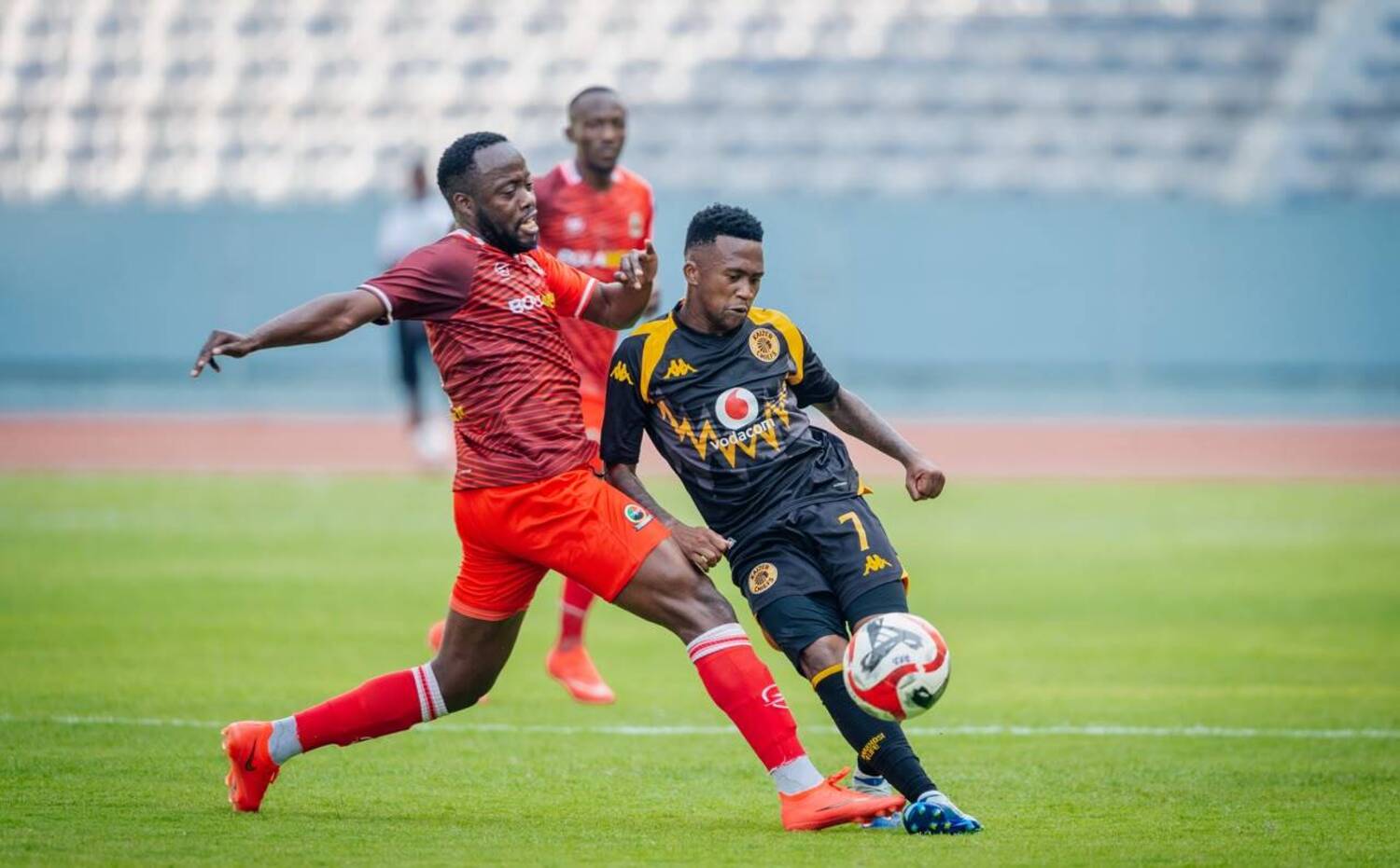 Kaizer Chiefs midfielder Mduduzi Shabalala under the challenge of a Red Arrows player