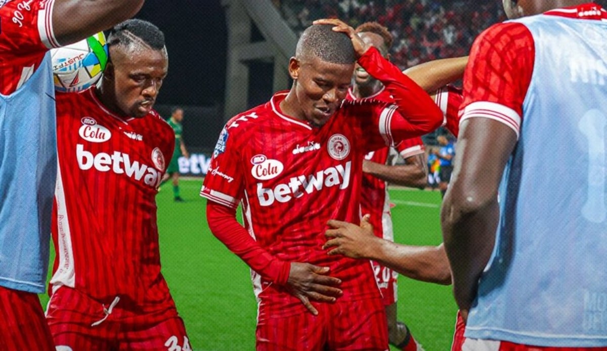 Neo Maema celebrating his goal vs Young Africans
