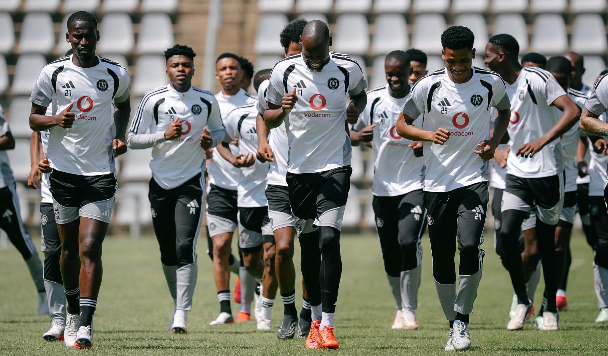 Orlando Pirates players in a good mood at training
