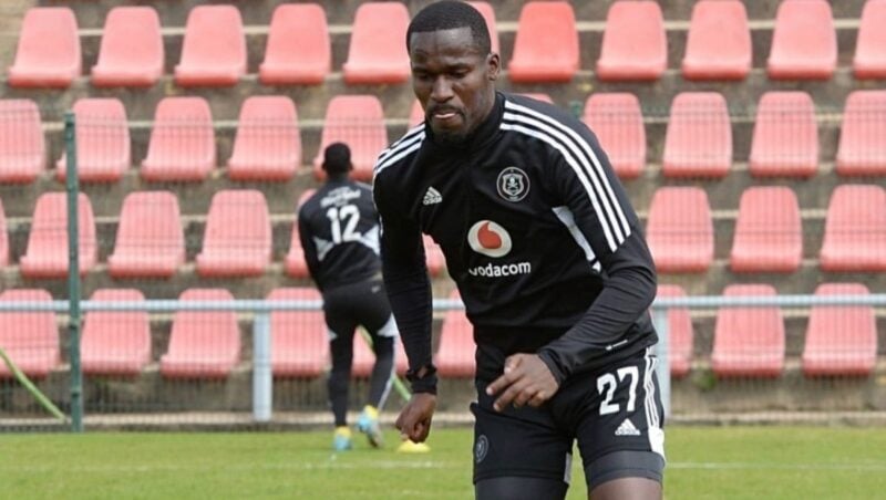 Tapelo Xoki during Orlando Pirates' training session at Rand Stadium