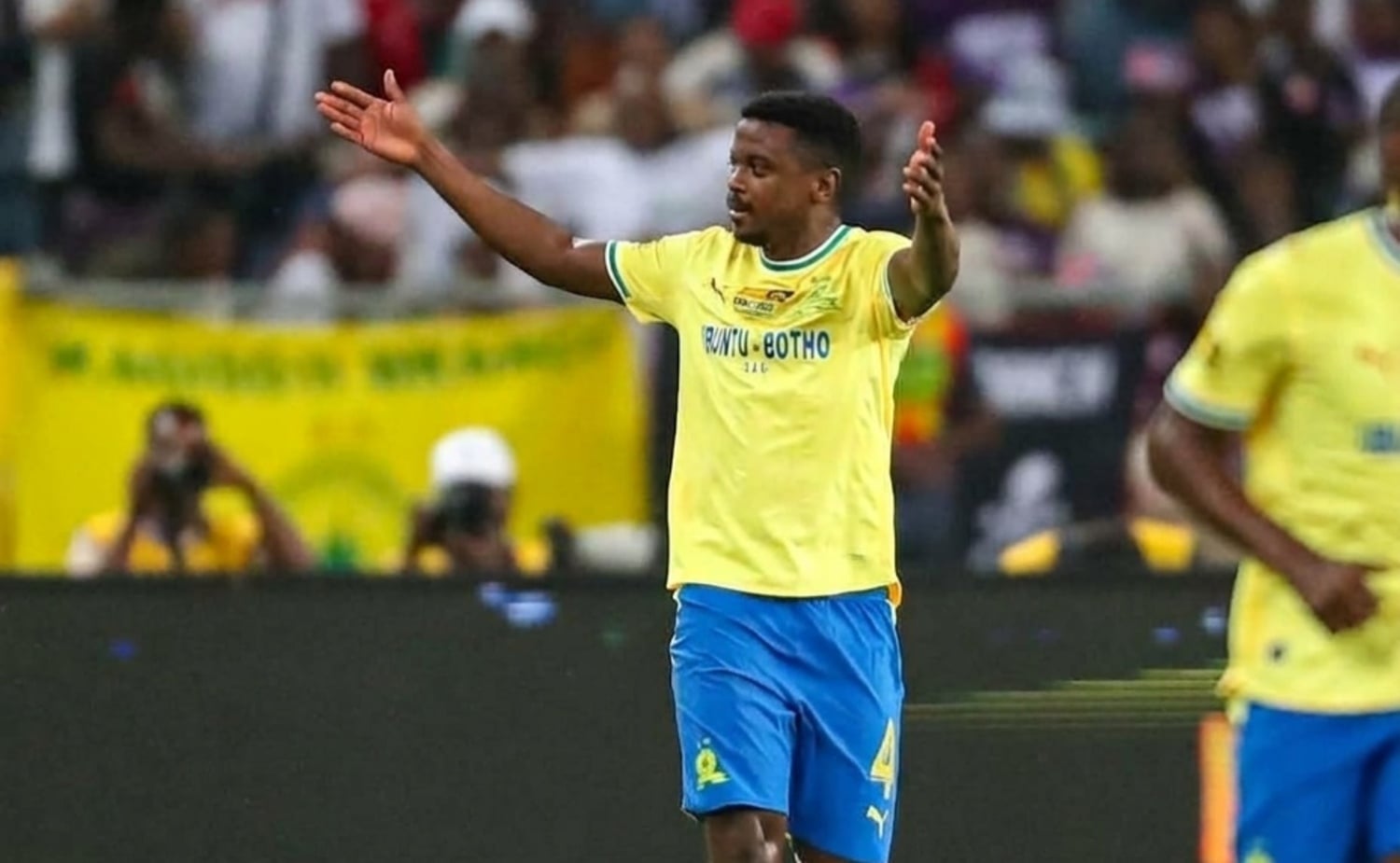 Teboho Mokoena in celebratory mood after scoring against Orlando Pirates in the MTN8 final