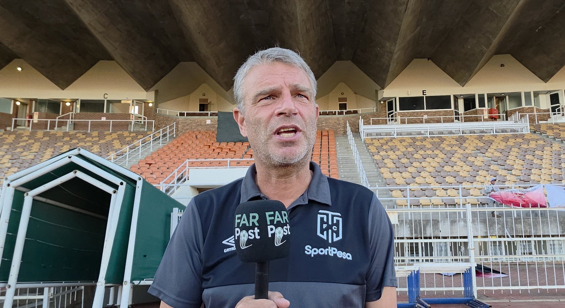 Andries Ulderink talking to the media at the Old Peter Mokaba Stadium in Polokwane.