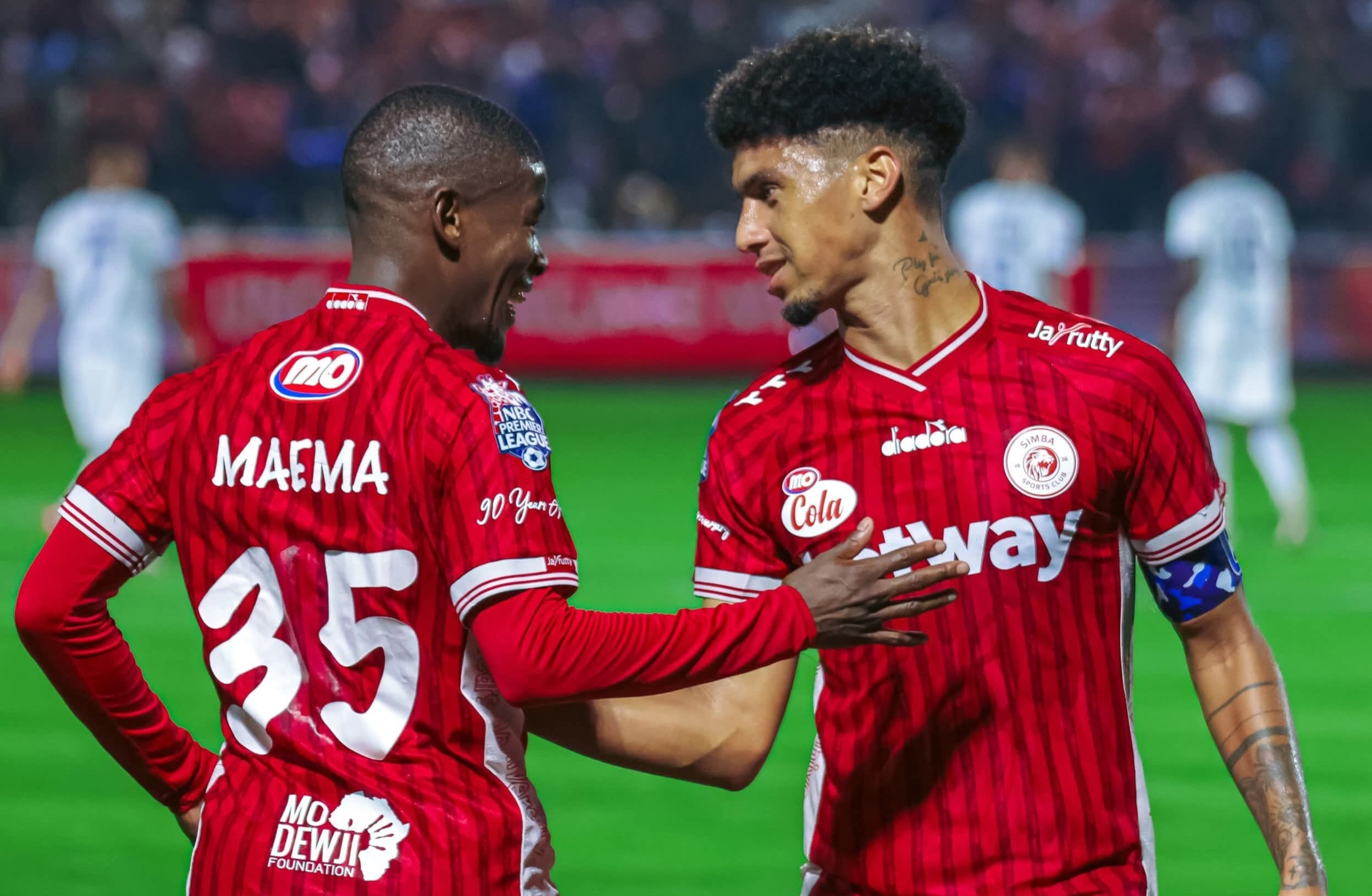 Neo Maema celebrate a goal with Rushine De Reuck at Simba SC.