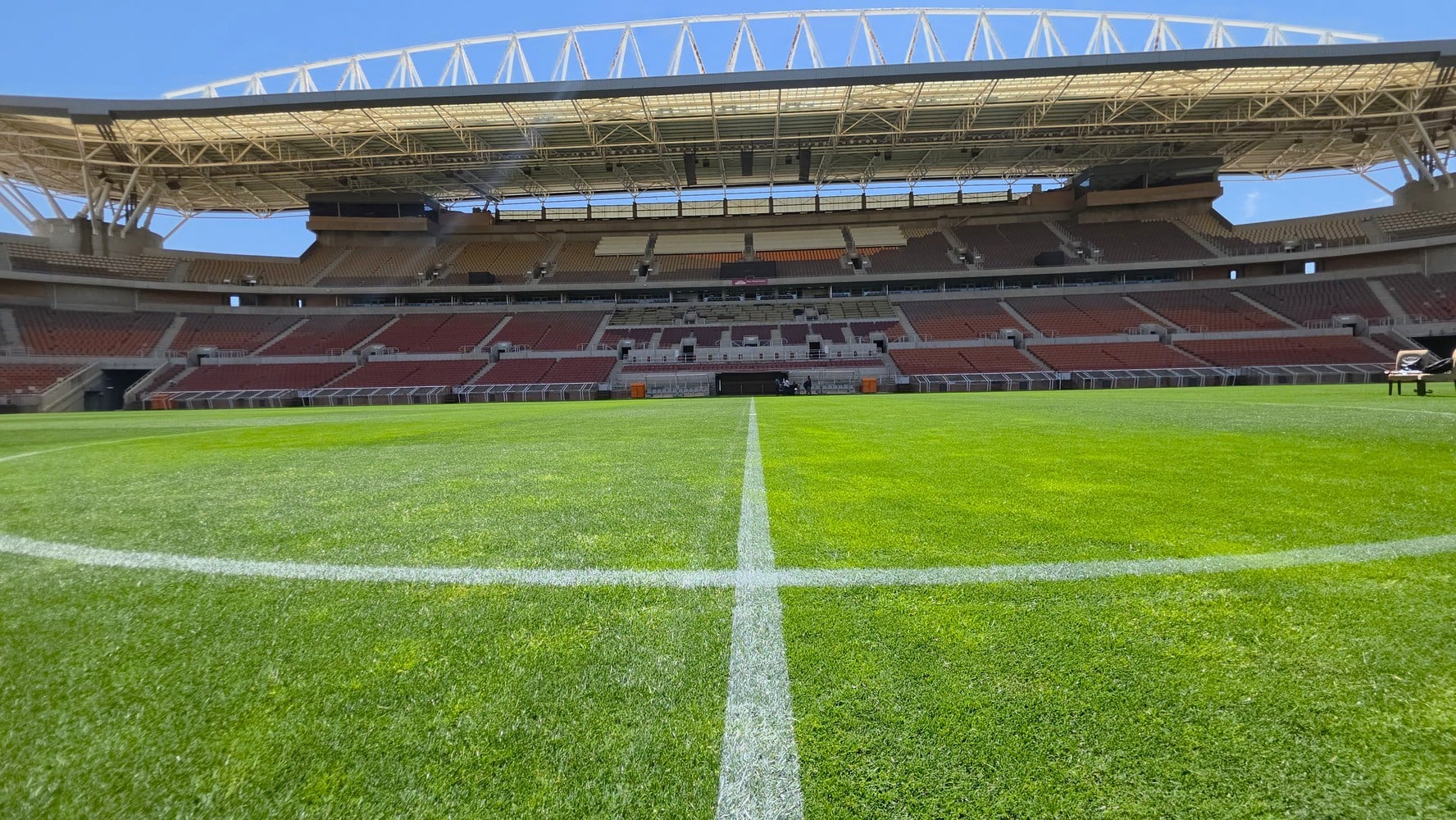 The pitch at the New Peter Mokaba Stadium following the rehabilitation.