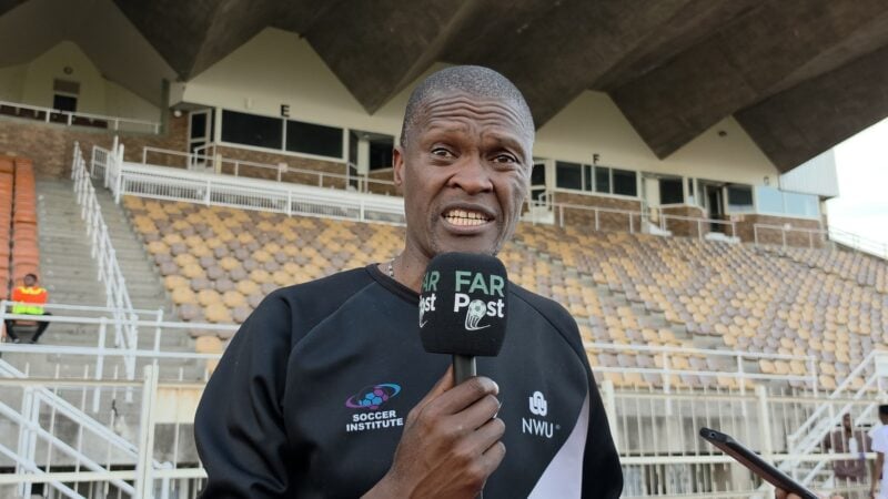 North-West University [NWU] head coach Nkululeko Malgas talking to the media at the Old Peter Mokaba Stadium.
