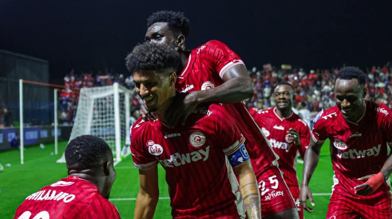 Simba SC captain Rushine De Reuck celebrate with his Simba SC teammates