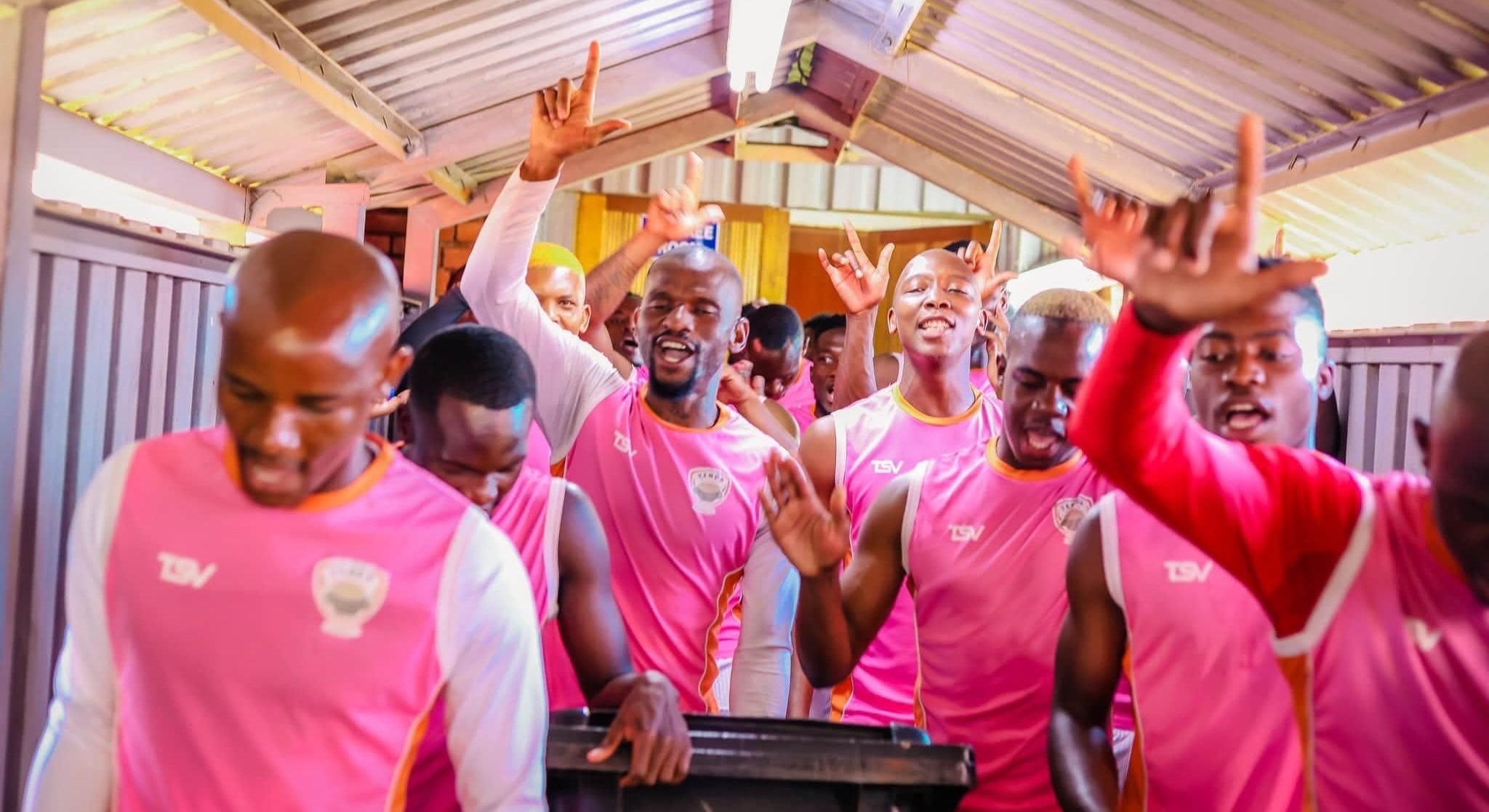 Venda FC players singing before a League match at Thohoyandou Stadium.