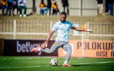 Brandon Petersen kicks the ball during a Kaizer Chiefs training session